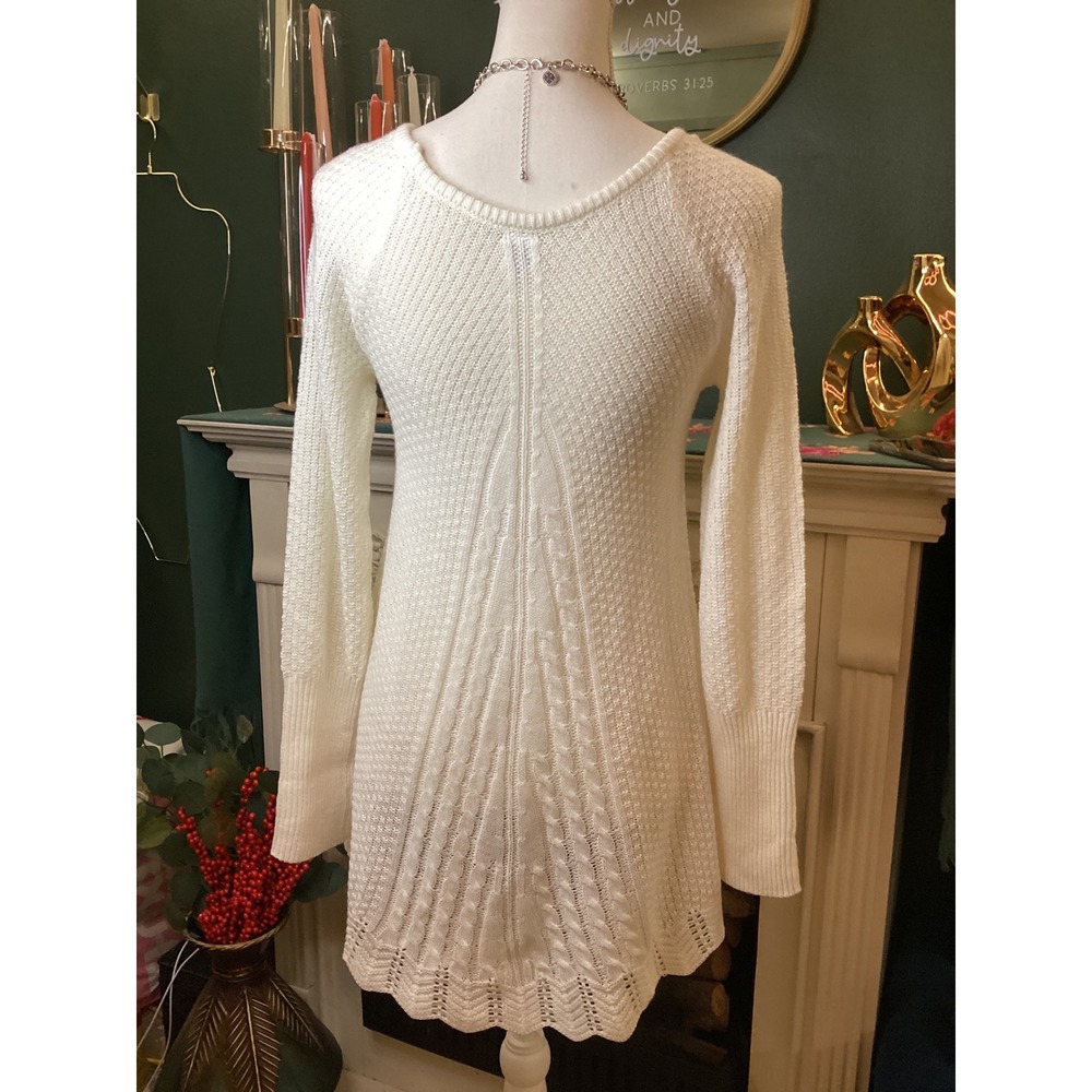 Unbranded‎ Cable Knit Tunic Sweater Sz M Cream Textured Back Fan